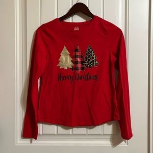 Girls Merry Christmas Trees Design on Red Wonder Nation Shirt